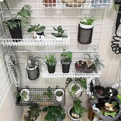 4 Pack 15.75 x 6 x 2.36 Inch Metal Grid Wall Baskets with Hooks, Hanging Wire Grid Basket, Multi-Function Wall Mounted Organi