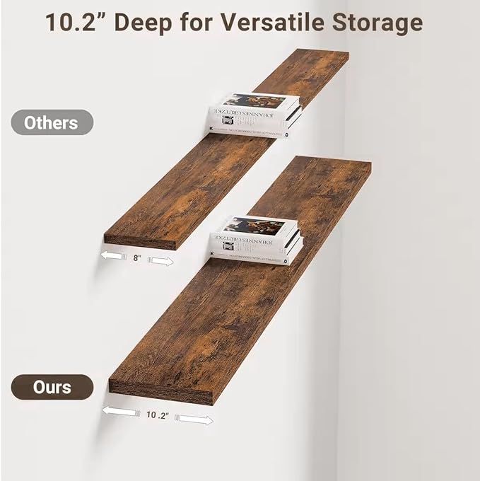 Vivelove 10 Inch Deep Floating Shelves 55 inch Long, 55 x 10 Wide Wall Shelves with Invisible Brackets, for Bedroom Bathroom 