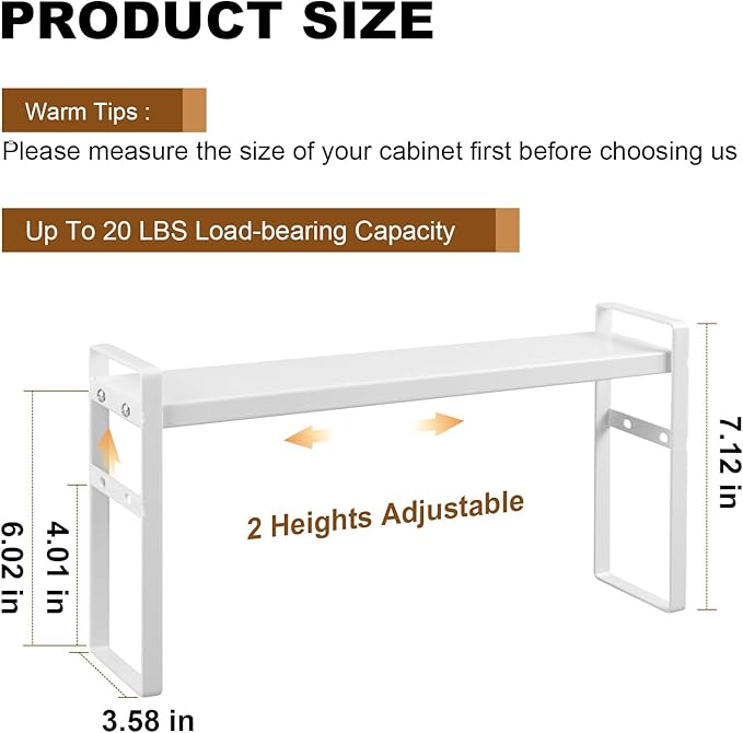 Small Expandable Medicine Cabinet Shelf, 3.58” Wide Metal Storage Stand with Adjustable Layers & Non-Slip Pads for Kitchen, P