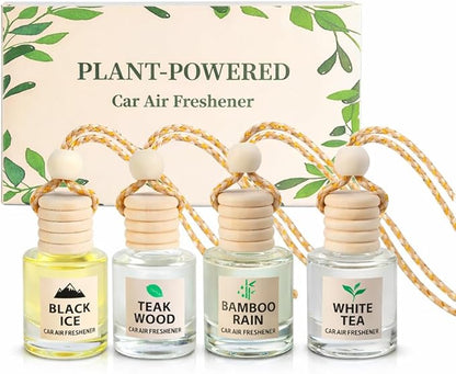 Plant-Powered Car Air Freshener 4-Pack, Essential Oil Hanging Car Diffuser for Rearview Mirror, Long Lasting Odor Eliminator,