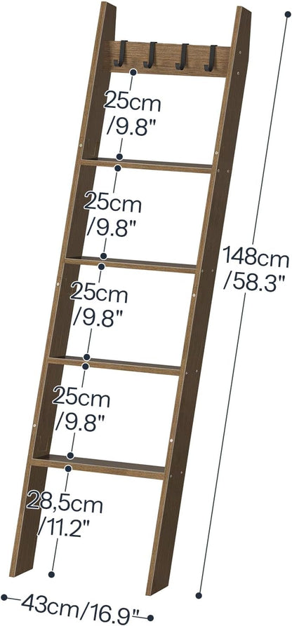 HOOBRO Blanket Ladder for Living Room and Bedroom, 5-Tier Wall Leaning Towel Rack for Bathroom, Decorative Ladder Shelf with 
