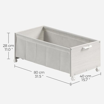 Under Bed Storage with Wheels, Wooden Under Bed Drawers On Wheels, Rolling Under Bed Shoe Storage, Space Saving,White,Quadrup