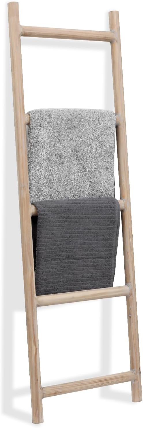 FUIN Fully Assembled 5ft Wood Blanket Ladder Living Room Decorative Wall Leaning Farmhouse Quilt Display Holder Rustic Wooden