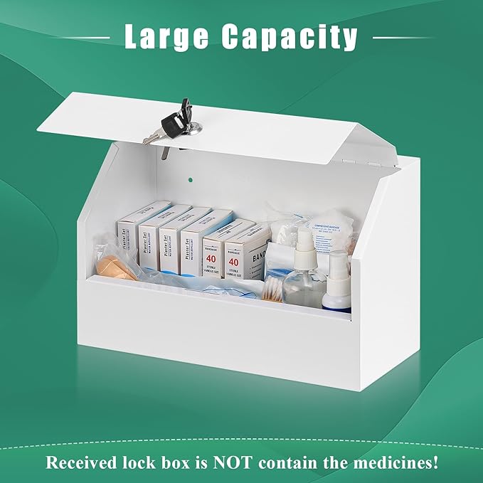 KYODOLED Wall Mount Medicine Lock Box, Drug Cabinet with Key, Large Capacity Secure Steel Prescription, First Aid Kit for Eme