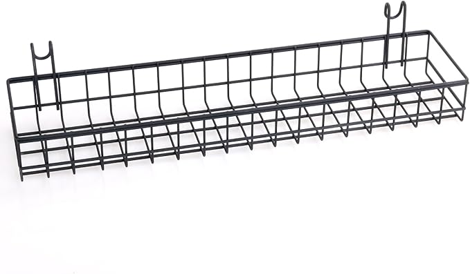 Kaforise Hanging Basket for Wire Wall Grid Panel, Multi-Function Wall Storage and Display Basket, Medium Size, Black Painted