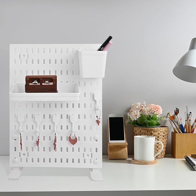 Desk Pegboard Combination Kit,Desk Organizer for Home Office,Plastic Peg Board with 7 Accessories Hooks Shelf Baskets, 16.5" 
