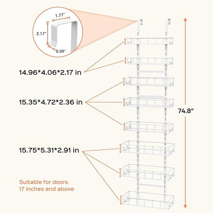 Bunoxea White 8-Tier Over The Door Pantry Organizer, Pantry Organization And Storage, Metal Hanging Spice Rack Shelves Door, 
