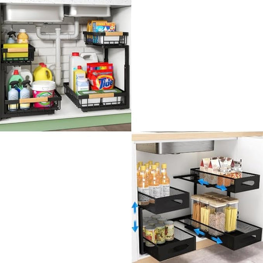 Kitstorack 2 Pack Under Sink Organizer+ 1Pack Under Sink Organizer