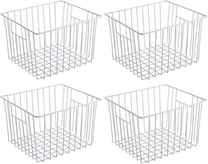 Slideep Freezer Baskets Storage Basket Organizers, Deep Wire Farmhouse Bins Container with Handles for Kitchen, Pantry, Cabin