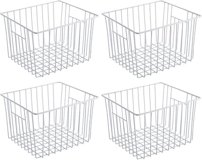 Slideep Freezer Baskets Storage Basket Organizers, Deep Wire Farmhouse Bins Container with Handles for Kitchen, Pantry, Cabin