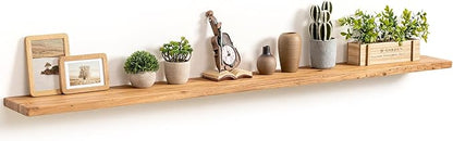 Fun Memories 72 Inch Floating Shelves for Wall, Rustic Solid Elm Wood Shelves for Home Decor, 8 Inch Deep Floating Shelf Wall