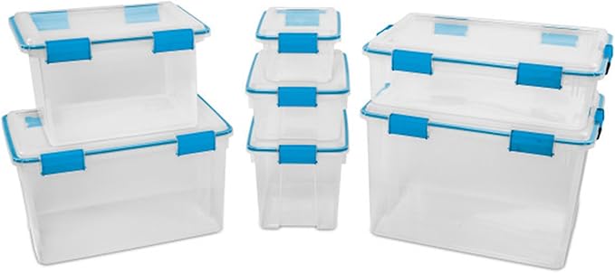 Sterilite 6-Pack Gasket Box, Weather-Resistant Storage Bins with Latching Lids, 12 Quart - Heavy-Duty Organizing Containers f