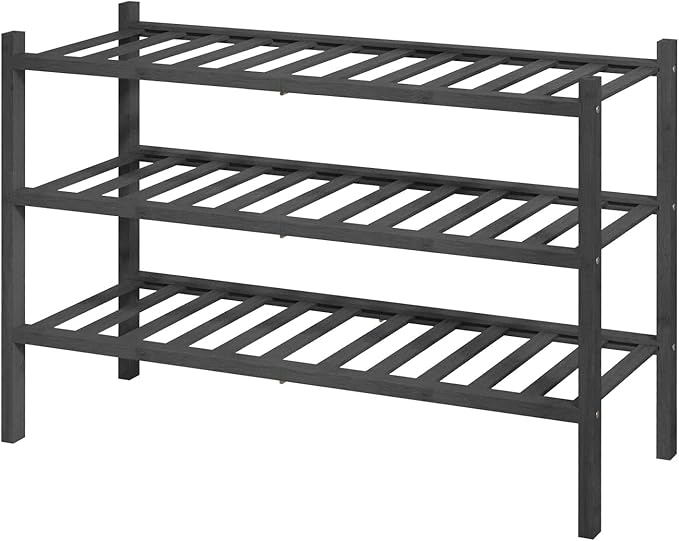 Kitsure Bamboo Wooden Shoe Rack for Closet - Stackable Shoe Organizer with Modular Structure, Space-Saving Shoe Shelf for Ent