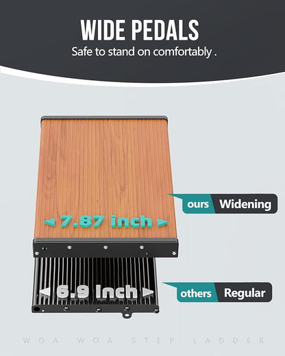 WOA WOA Step Ladder with Widened Pedals, Folding Step Stool with Anti-Slip Feet, Portable Home Ladder for Adults, Kitchen Sma