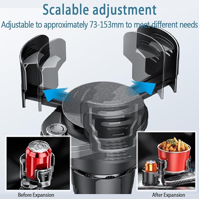 Upgrade Dual Cup Holder Expander, 2 in 1 Multifunction Cup Holder for Car with Lock, 360° Rotating Car Cup Drink Holder with 