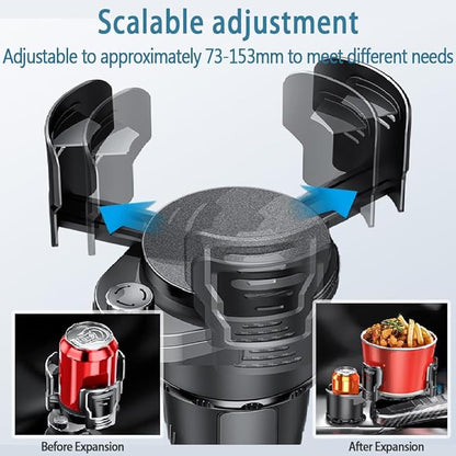 Upgrade Dual Cup Holder Expander, 2 in 1 Multifunction Cup Holder for Car with Lock, 360° Rotating Car Cup Drink Holder with 