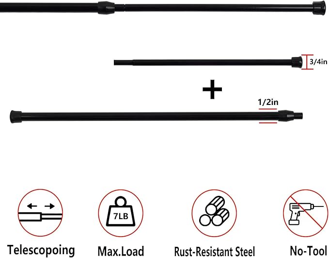 KXLife 6Pcs Spring Tension Curtain Rod, 28 to 40 Inch Adjustable Expendable Tension Rods for Windows, Black Spring Loaded Cur