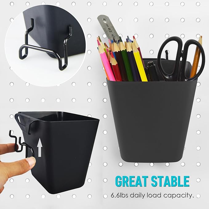 G.CORE Pegboard Bins Baskets Organizer with Peg Board Hooks Cups - 16 Pack Peg Accessories Fit 1/8" & 1/4" Pegs - Black Holde