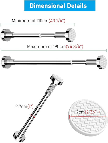 Adjustable Telescopic Closet Rod - No Drill Pressure Mount Wardrobe Hanging Bar, Space-Saving Extendable Clothes Rail (White,