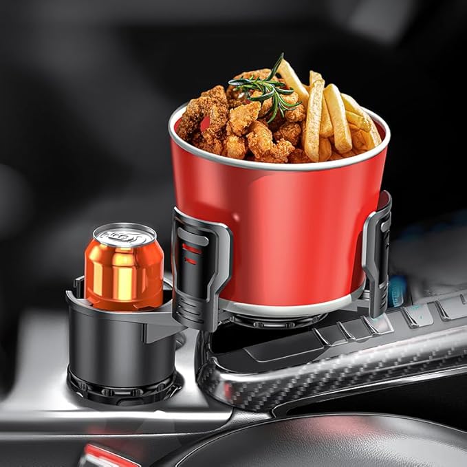 Upgrade Dual Cup Holder Expander, 2 in 1 Multifunction Cup Holder for Car with Lock, 360° Rotating Car Cup Drink Holder with 