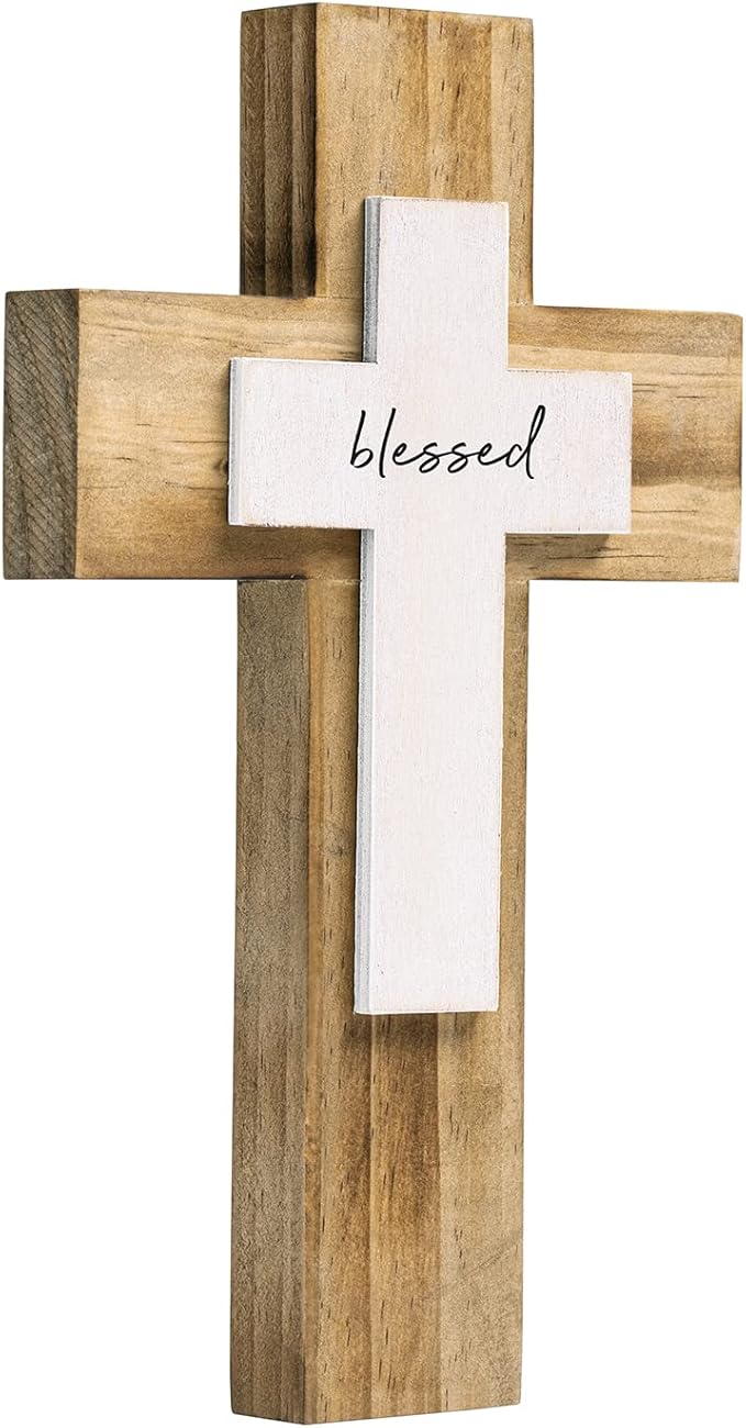 OKSQW Wall Wooden Cross Christians Crosses Spiritual Religious Cross With Hook Christmas Wall Hanging Handmade Nature Wood Co