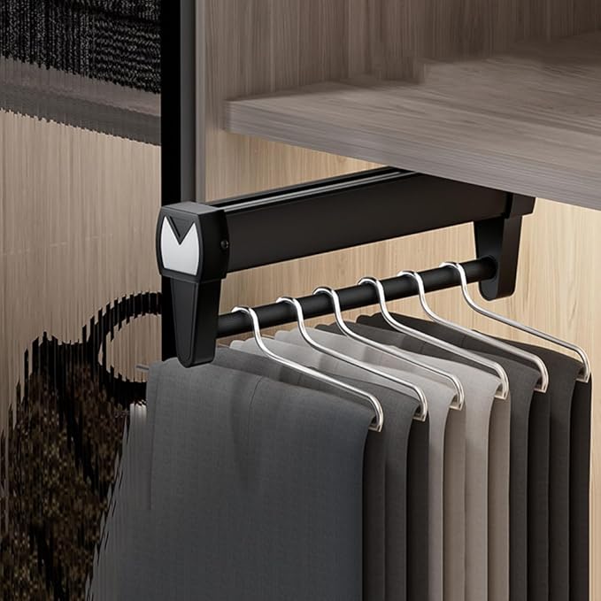 Adjustable Double-Rail Pull Out Clothes Hanger Rod with Thick Steel - Wardrobe Clothing Rail Hanger Rack Bar for Pants and Cl