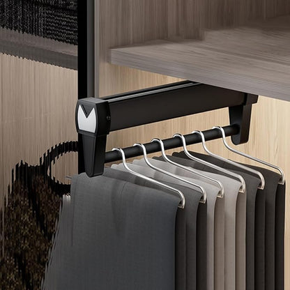 Adjustable Double-Rail Pull Out Clothes Hanger Rod with Thick Steel - Wardrobe Clothing Rail Hanger Rack Bar for Pants and Cl