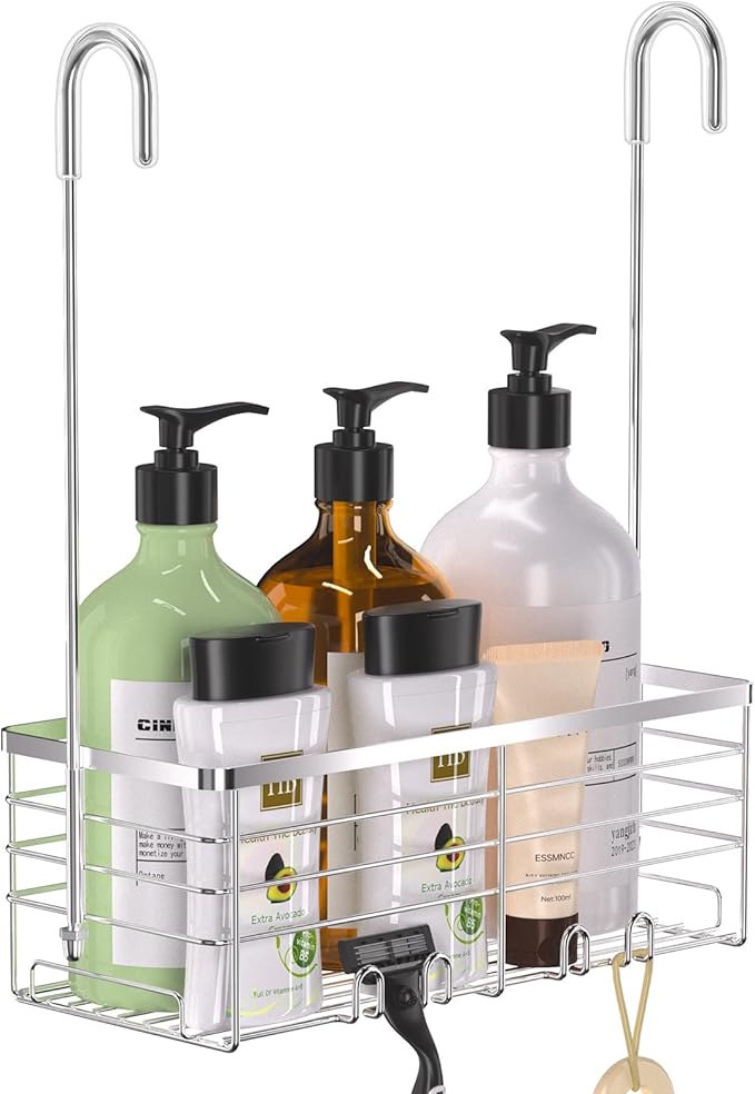 YUOROS Shower Caddy Hanging, Over the Door Shower Organizer Rack 304 Stainless Steel Rustproof Bathroom Storage Shampoo Holde