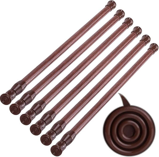 SIQUK 6 Pack Cupboard Bars Adjustable Spring Tension Rods Wood Grain Refrigerator Bar Extendable Rod for DIY Projects, 15.7" 