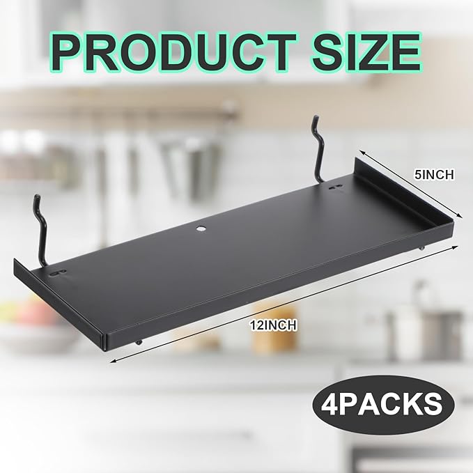 Lineshading 4 Pcs Pegboard Shelves, 12 x 5 Inch Metal Shelf Brackets Pegboard Tray Accessories Wall Organizer for Craft Room 