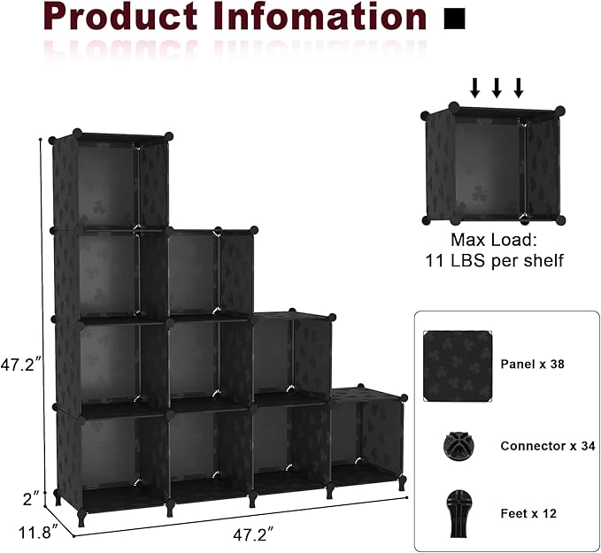 UNKU Cube Storage Organizer, 10 Cube Closet Organizer Storage Shelves, DIY Stackable Bookcase, Clothes Organizer Shelf for Cl