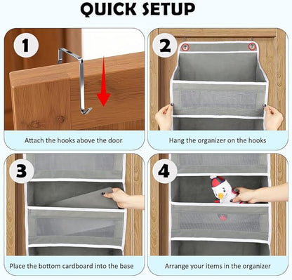 Over The Door Storage Organizer with 5 Extra Large Pockets & Side Mesh Pouches, Hanging Closet Door Organizer for Bedroom, Pa