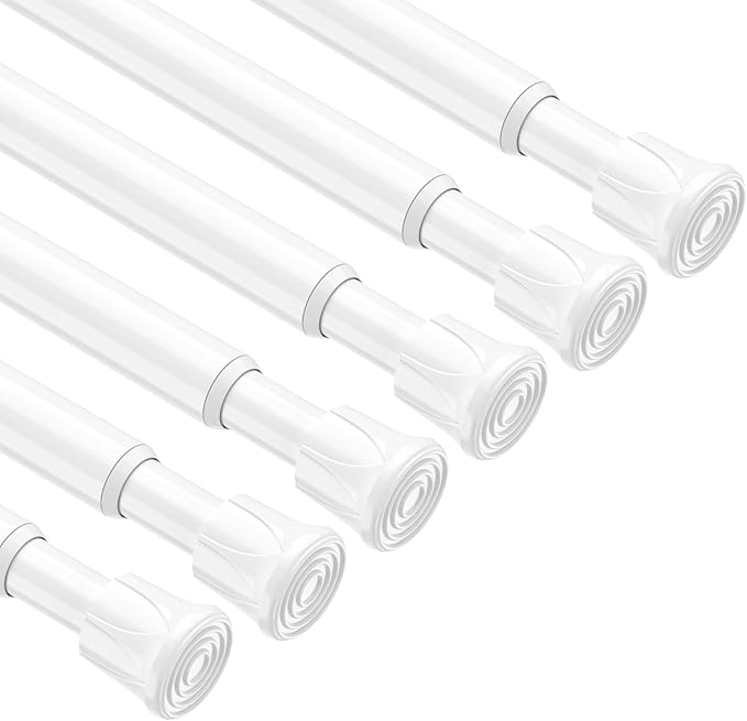 6 Pack Spring Tension Rods 11-19 Inches,5/8" Diameter White Spring Load Adjustable Expandable,Small Short Tension Curtain Rod