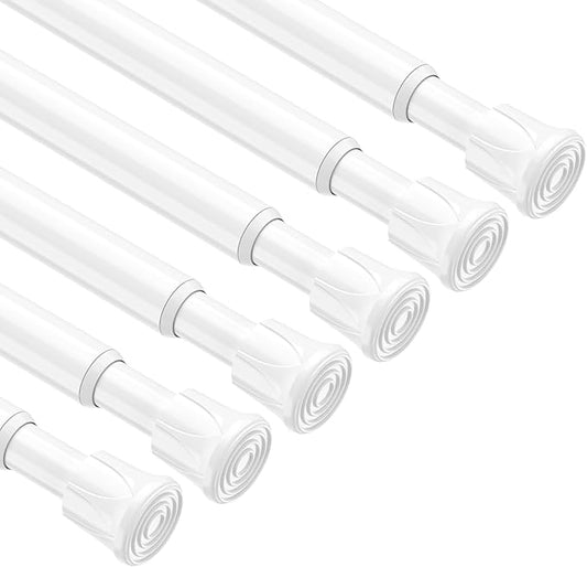 6 Pack Spring Tension Rods 27-38 Inches,5/8" Diameter White Spring Load Adjustable Expandable,Small Short Tension Curtain Rod