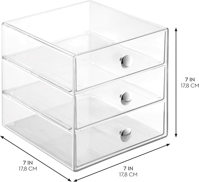 iDesign Stackable 3-Drawer Makeup Organizer for Bathroom or Vanity Storage - Set of 2 - Clear