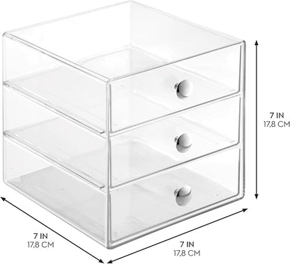 iDesign Stackable 3-Drawer Makeup Organizer for Bathroom or Vanity Storage - Set of 2 - Clear