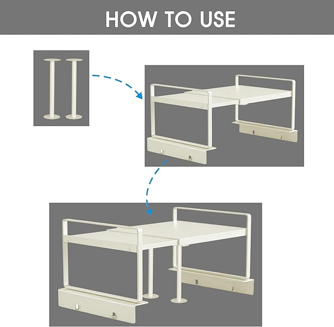 Adjustable Fridge Top Storage Rack,12.4"-23.62" Expandable Organizer Shelf, Anti-Slip,L-Shaped Design,Space Saver for Kitchen