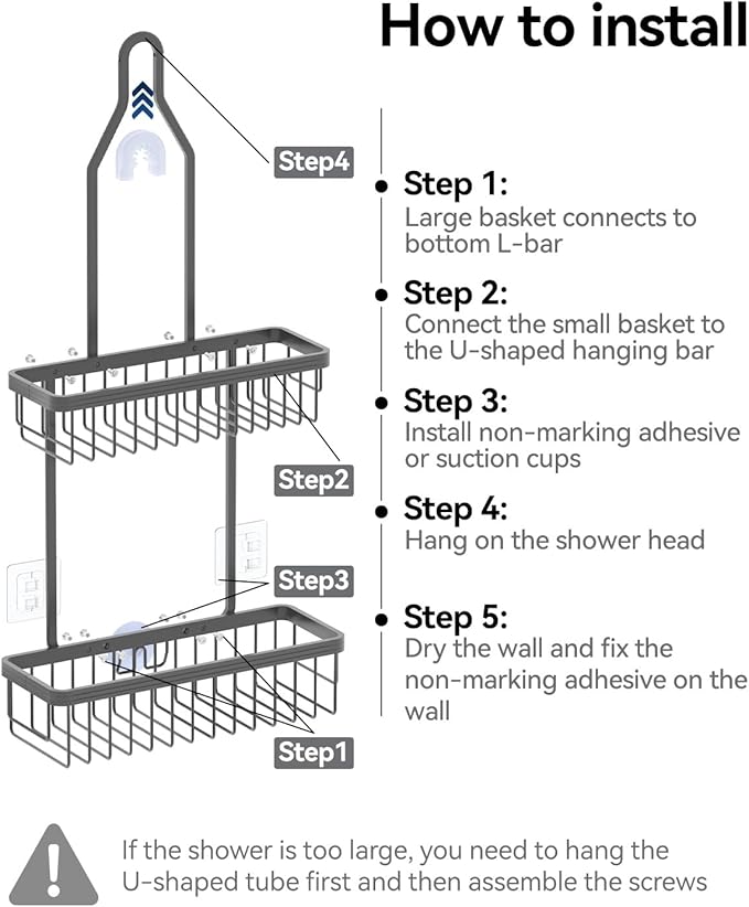 YASONIC Shower Caddy Hanging, Never Rust Shower Organizer Hanging, Aluminum Shower Racks for Inside Shower with Hooks for Raz