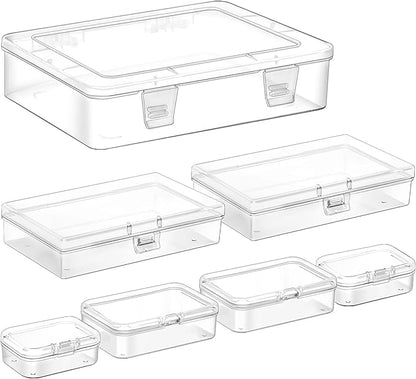 7 Pack Mixed Sizes Rectangular Mini Plastic Containers Clear Plastic Storage Boxes with Hinged Lids Empty Beads Organizers fo
