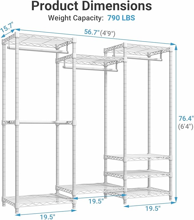 VIPEK V5 Medium Portable Closet Wardrobe Heavy Duty Clothes Rack, Freestanding Closet Metal Clothing Rack with 4 Hang Rods & 