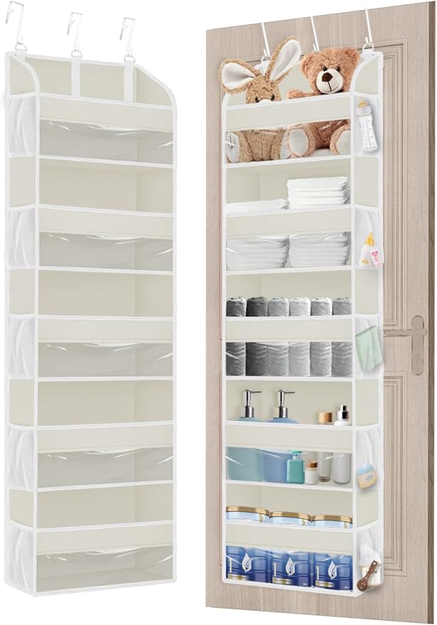 TAHAVICE 1 Pack Over The Door Storage Organizer with 5 Pockets 10 Mesh Pockets, 44 lbs Weight Capacity Door Hanging Organizer