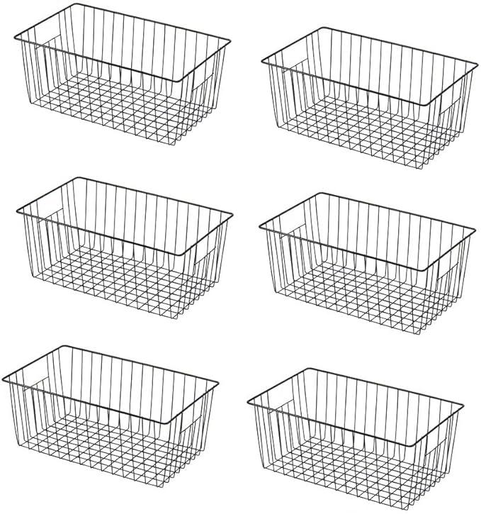 16" L x 12" W Wider Freezer Storage Organizer Baskets Container, Deep Metal Wire Chest Upright Refrigerator Divider Bins with