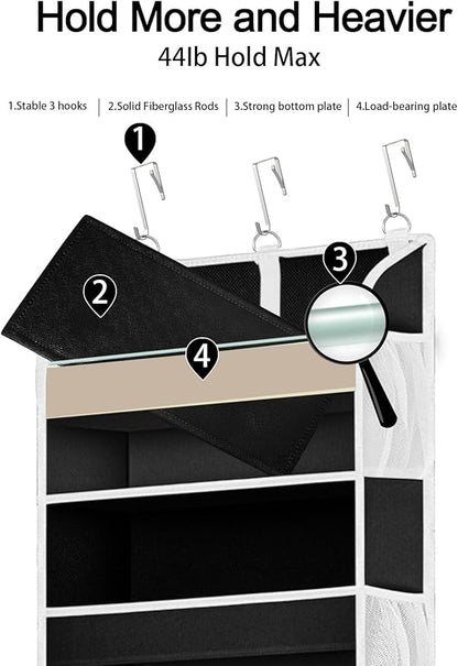 TAHAVICE 1 Pack Over The Door Storage Organizer with 5 Pockets 10 Mesh Side Pockets, 44 lbs Weight Capacity Door Hanging Orga