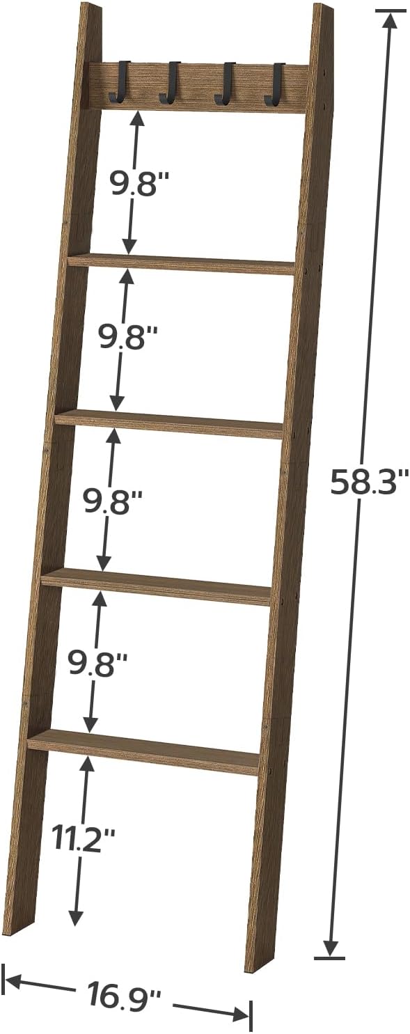 HOOBRO Blanket Ladder for Living Room and Bedroom, Standing Towel Rack, Decorative Ladder Shelf, Wall Leaning Farmhouse Blank
