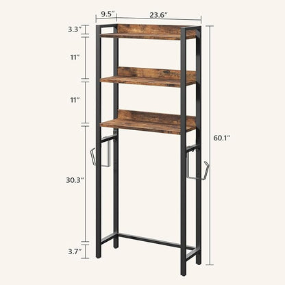 Over The Toilet Storage Rack, 3 Tier Bathroom Organizer Over Toilet, Freestanding Space Saver Toilet Stand with 2 Hooks, Bath