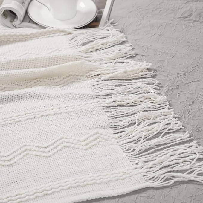 BATTILO HOME Cream Throw Blanket for Couch, Bedroom Decor Boho Throw Blanket, Decorative White Blanket Throw for Sofa Living 