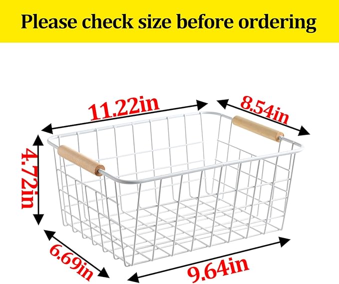 Kitchen Wire Baskets Farmhouse Decor Metal Food Storage Organizer,Household Refrigerator Bin with Built-in Handles for Cabine