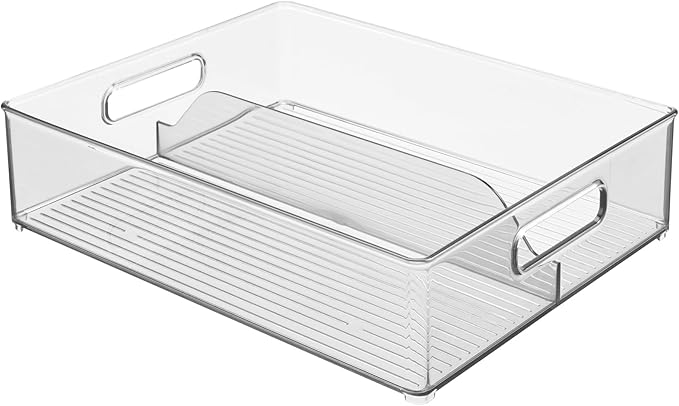 iDesign Divided Pantry Bin with Handles for Pantry, Refrigerator, or Freezer - Set of 3 - Clear
