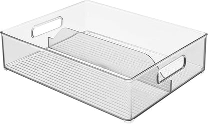 iDesign Divided Pantry Bin with Handles for Pantry, Refrigerator, or Freezer - Set of 3 - Clear