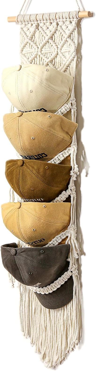 Boho Baseball Cap Hanger-1 Pack-Macrame Hat Organizer for Ball Caps Holder Over Door, Hat Rack for Wall, Cap Rack for Decorat